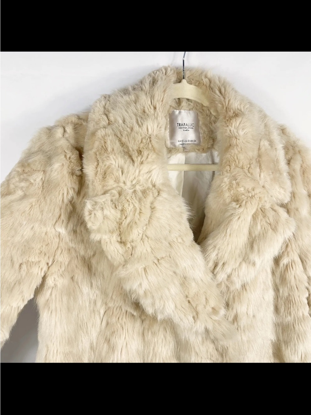 Zara Cream Faux Fur Coat Small - Picture 3 of 5